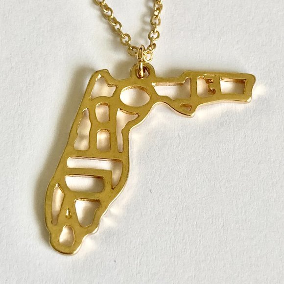 Florida State Map Flag Necklace Gold Plated 18-21" Sunshine Retirement Gift - Picture 4 of 8